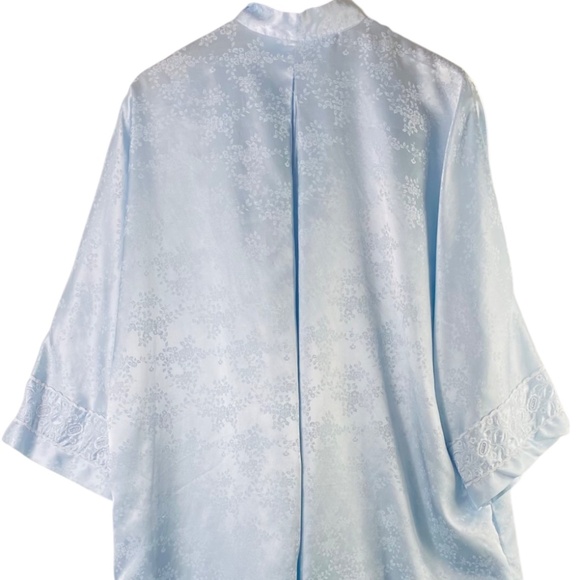 Vtg Christian Dior Loungewear Plus 2X 3X Kaftan Robe House Dress Blue Satin - Picture 3 of 5